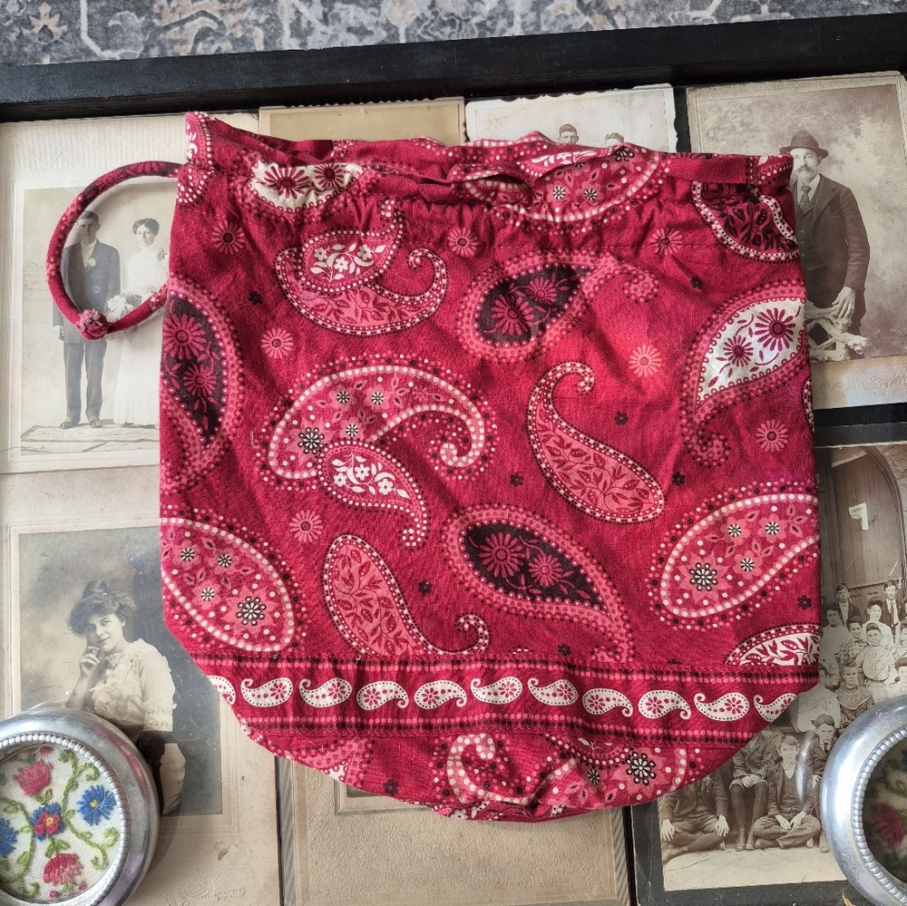 Paisley Print Red Drawstring Bag Waterproof Lining